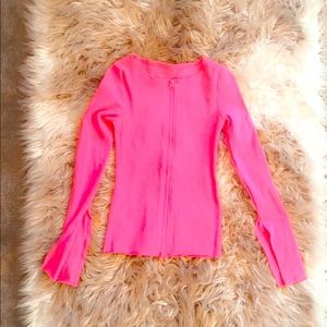 Zip Up Ribbed Knit Slim Top